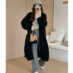 Aiertu black sweater dress outfit Fashionable Loose Long over-the-Knee Knitted Cardigan for Women Autumn and Winter Lazy Temperament Sweater Coat Overcoat aiertu