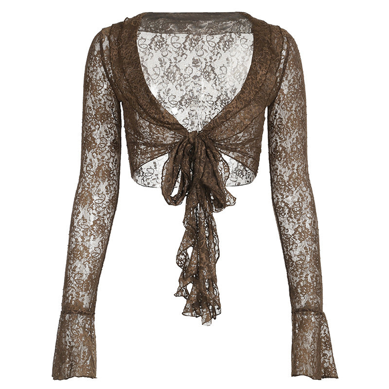 Aiertu trashy outfits Waste Soil Exotic Style Vintage Beaded Halter Sling Women's Low-Cut V-neck Inner Vest + Outer Blouse Two-Piece Set aiertu