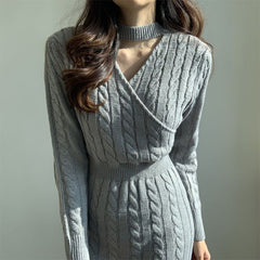 Aiertu long sweater dress outfit Chic Personality round Neck Hemp Pattern Front and Rear Wear Design Careful Machine Split Sweater Dress Women aiertu