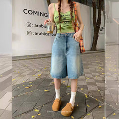 Aiertu fall outfits Summer Washed Blue Light Color Denim Loose Wide Leg Denim Shorts aiertu