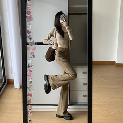 Aiertu men’s outfits Autumn and Winter Khaki Brown High Waist Micro Flared Jeans Women's Jeans Women aiertu