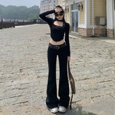 Aiertu fashion outfits American Hot Girl Autumn Non-Stick Leg Flared Pants Mopping Floor Low Waist Jeans aiertu