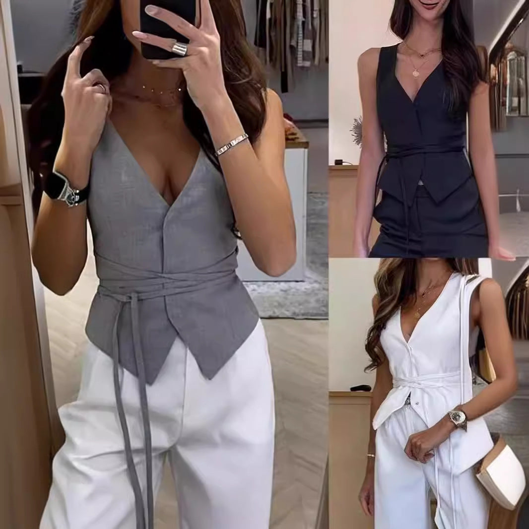 Aiertu dress to impress outfits Spring and Summer Lace-up Casual Women's Tops Ins Vacation Loose Multi-Color Fashion Vest Waistcoat aiertu