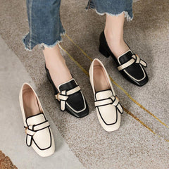Aiertu Summer Women Chunky Pumps Thick High Heel Slip-On Waterproof Loafers Shoes Casual Vintage Square Toe Ladies Suit Shoes Aiertu