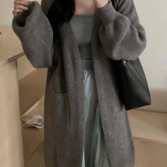 Aiertu black sweater dress outfit French Style Mid-Length Knitted Cardigan Women's Autumn and Winter Lazy Style Loose over-the-Knee Long Sleeve Sweater Coat aiertu