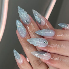 Aiertu business casual outfits Wear Nail Polish Piece Finished Product Cold Color 3D Water Drop Shell Nail Art Almond Fake Nail aiertu