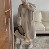 Aiertu fall outfits Solid Color Knitted Cardigan Women's Autumn and Winter Loose Temperament V-neck Lazy Style Mid-Length over-the-Knee Sweater Coat Fashion aiertu