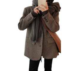 Aiertu tyler the creator outfits Brown Houndstooth Woolen Suit Jacket for Women Autumn and Winter Korean Style Loose Lazy Woolen Coat aiertu
