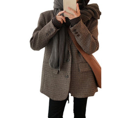 Aiertu tyler the creator outfits Brown Houndstooth Woolen Suit Jacket for Women Autumn and Winter Korean Style Loose Lazy Woolen Coat aiertu