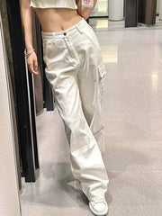 Aiertu guys clothing styles White High Street Straight Denim Overalls Women's Autumn High Waist Loose Slimming Wide Leg Casual Pants aiertu
