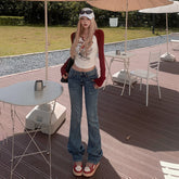 Aiertu y2k outfits Autumn and Winter American Retro Hot Girl Low Waist Flared Pants Simple Slim Slimming Stretch Jeans aiertu