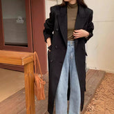 Aiertu leapord halloween outfit Korean Style Shoulder Tight Waist Hand Sewing Double-Sided Wool Coat Long aiertu