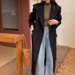 Aiertu leapord halloween outfit Korean Style Shoulder Tight Waist Hand Sewing Double-Sided Wool Coat Long aiertu