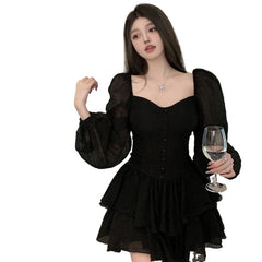 Aiertu leapord halloween outfit French First Love Dress Women's Early Spring Chubby Girl Sweet and Spicy Sexy Waist Slimming White Skirt aiertu