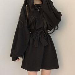 Aiertu black leggings outfit fall Autumn and Winter Ghost Horse Girl Loose Slimming Lantern Sleeve Long Sleeve Dress Female Trendy Small aiertu