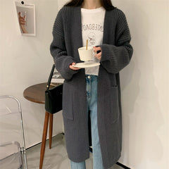 Aiertu comfy outfits winter Thick Knitted Cardigan Women's Mid-Length Korean Style Thick Wool Outer Wear Lazy Style Solid Color Loose Sweater Coat aiertu