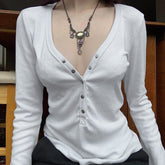 Aiertu leapord halloween outfit Simple Style Low-Cut Breasted Lazy Casual Knitted Solid Color Top Hot Girl Sexy Multi-Wear Slim-Fit Long Sleeve aiertu