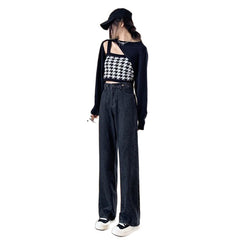 Aiertu casual fall outfits High Waist Wide Leg Jeans for Women Spring and Autumn Slimming Draping Loose Straight Lengthened Mopping Pants aiertu