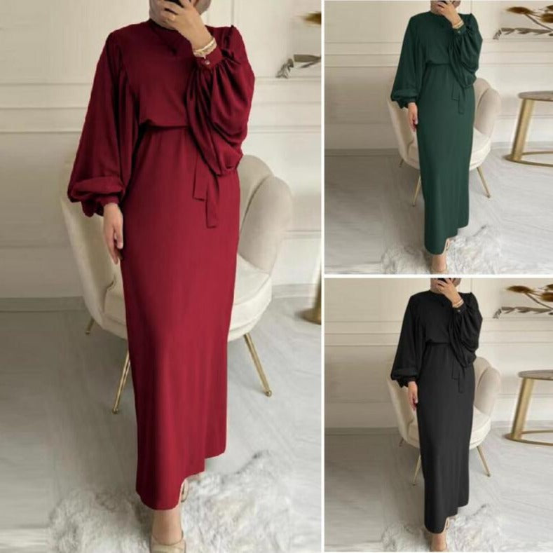 Aiertu dress outfit Style Solid Color Long Sleeve Casual Muslim Dress Robe Robe Dress Dignified Elegant Middle East aiertu