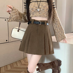 Aiertu business casual outfits Autumn and Winter Preppy Style Loose Slimming Corduroy A- line Pleated High Waist Anti-Exposure Skirt aiertu
