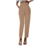 Aiertu business casual outfits for women Women's Satin High Waist Trousers Artificial Silk Pocket Loose Casual Pants aiertu