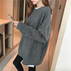 Aiertu datenight fall outfits round Neck Sweater Women's Mid-Length Loose Pullover Spring Thick Lazy Style Sweater Coat Women's Fashion aiertu