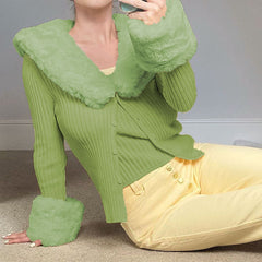 Aiertu joker costume female outfit Autumn Fur Collar Solid Color Sweater Fashion Slim Slimming Cardigan Sweater Casual Top aiertu