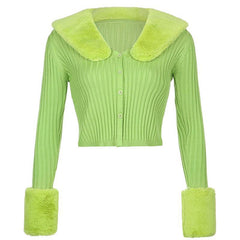 Aiertu joker costume female outfit Autumn Fur Collar Solid Color Sweater Fashion Slim Slimming Cardigan Sweater Casual Top aiertu