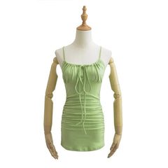 Aiertu cute outfits fall Summer Lace Drawstring Bag Hip Brushed Skin-Friendly Short Skirt French Sexy V-neck Sling Dress Women aiertu