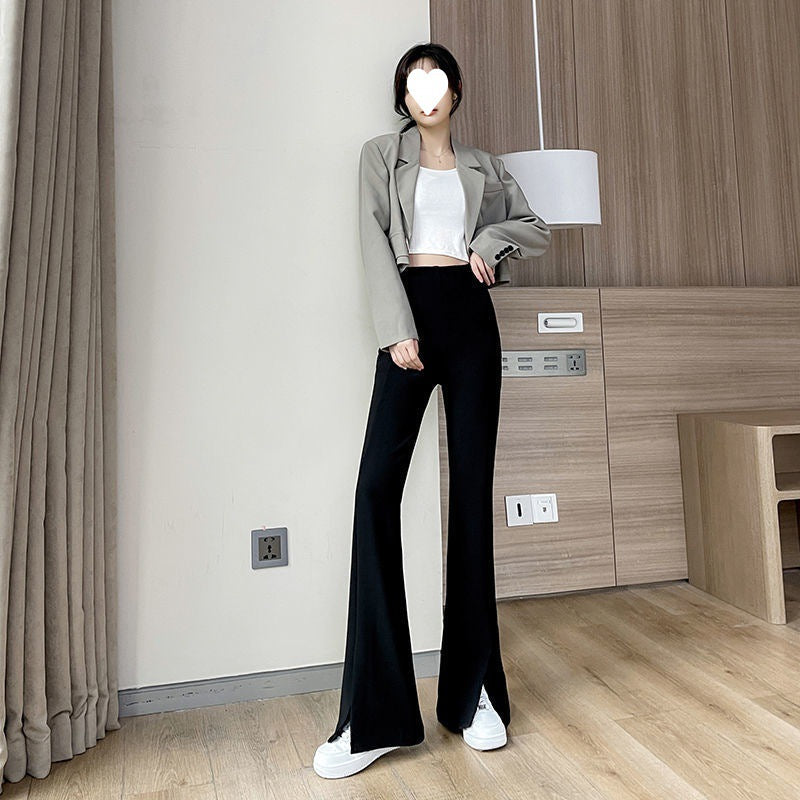 Aiertu fashion outfits Micro Flared Pants Women's Spring and Autumn High Waist Slimming Tall Straight Loose Tall Drape Split Mop Pants aiertu