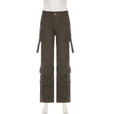 Aiertu datenight fall outfits American Street Style Side Large Pocket Ribbon Design Workwear Jeans Hot Girl High Waist Slightly Spicy Casual Pants aiertu