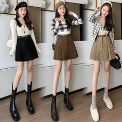 Aiertu business casual outfits a-line Short Skirt Women's Winter Pleated Skirt High Waist Corduroy Woolen Anti-Exposure Shorts aiertu