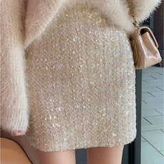 Aiertu fall outfits Skirt Autumn and Winter Women's Short Skirt Sequined Skirt Sequined Skirt Tweed One-Step Hip Skirt Mid-Length aiertu