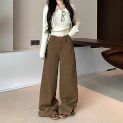 Aiertu fashion outfits American Straight Casual Pants Autumn High Waist Retro Loose Wide Leg Pants Draping Mop Pants Trousers aiertu