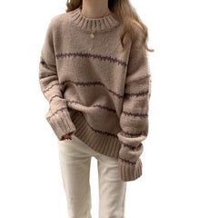 Aiertu fall outfits Retro Japanese Style Lazy Loose Sweater Women's Thickened Autumn and Winter Long Sleeve Striped Half Turtleneck Sweater aiertu