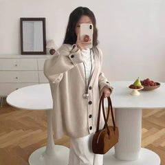 Aiertu joker costume female outfit Lazy Style V-neck Soft Glutinous Sweater Coat Women's Autumn and Winter Loose Large Casual Knitted Cardigan Top aiertu