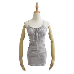 Aiertu cute outfits fall Summer Low-Cut Sexy Lace-up Sling Dress Drawstring Pleated Hip Tight Waist Skirt aiertu