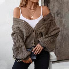 Aiertu y2k outfits Retro Solid Color Twisted Knitted Cardigan Women's Autumn and Winter Loose Button Cardigan Sweater Coat aiertu