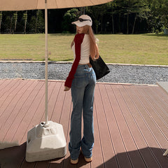 Aiertu y2k outfits Autumn and Winter American Retro Hot Girl Low Waist Flared Pants Simple Slim Slimming Stretch Jeans aiertu
