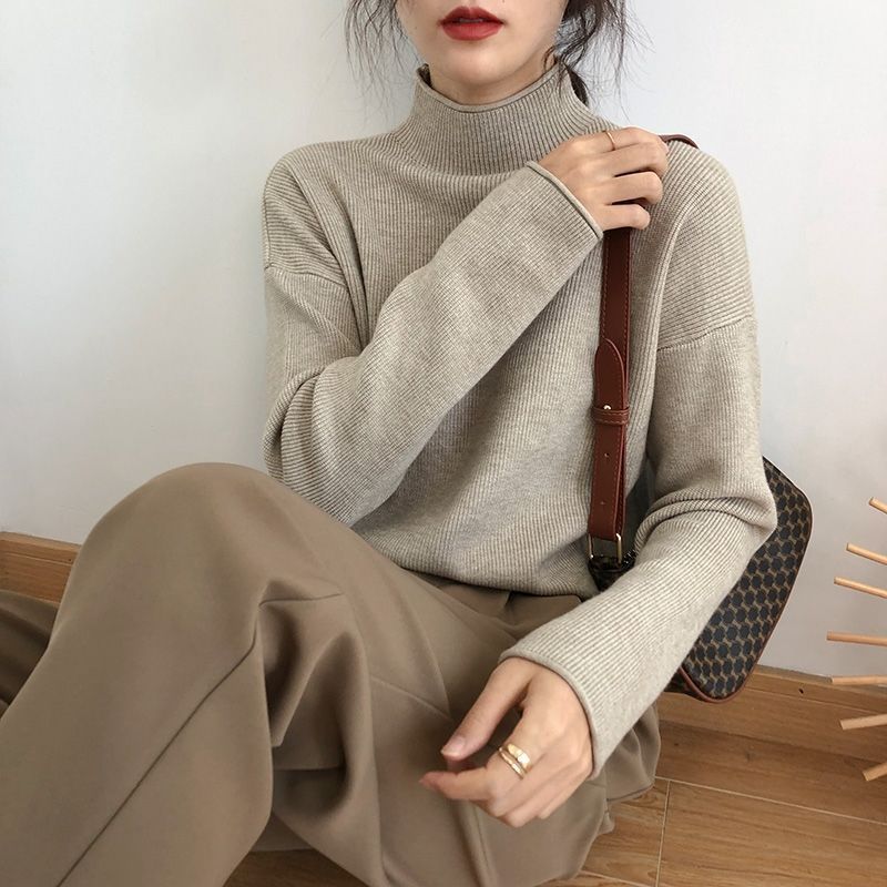 Aiertu cold weather outfits Autumn and Winter Knitwear Women's Inner Wear Loose Lazy Style Sweater Half Turtleneck Top Bottoming Shirt Fashion aiertu