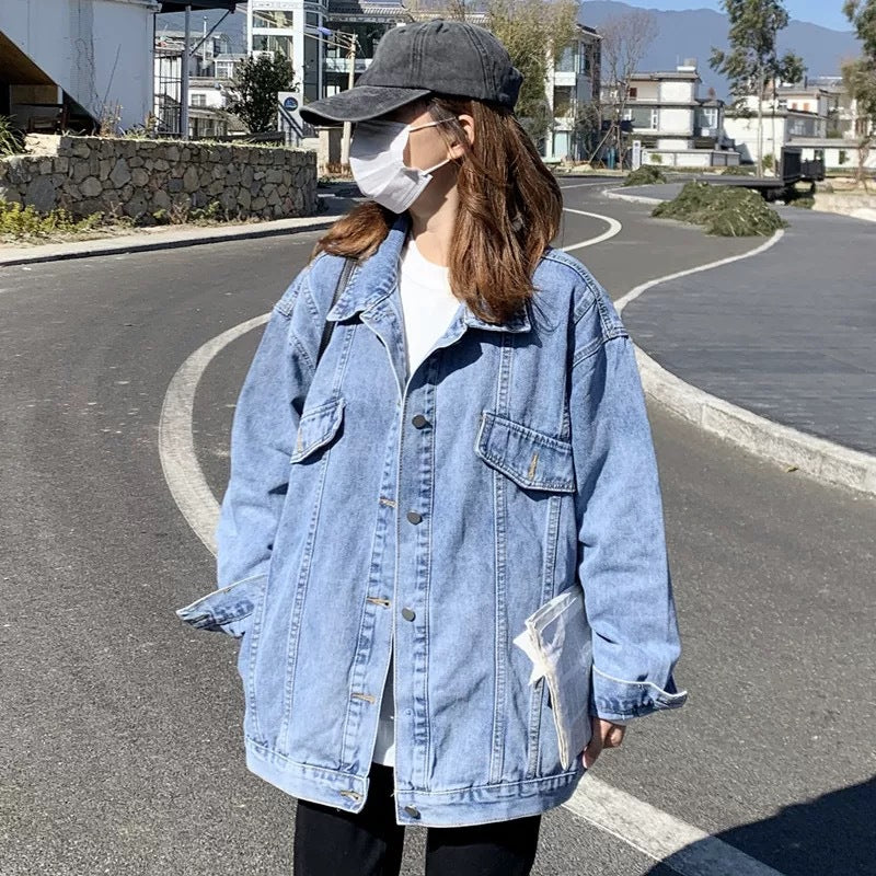 Aiertu joker costume female outfit Spring and Autumn Black Denim Jacket Top Women's Autumn Trendy Loose Korean Style Hong Kong Style Casual Fried Street Jacket aiertu