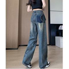 Aiertu guys clothing styles American Retro Distressed Washed Jeans Women's Autumn Draping Straight Trousers Loose Slimming Wide-Leg Pants Fashion aiertu