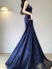 Aiertu Chic Mermaid Spaghetti Straps Sequin Blue Prom Dress Birthday Dresses Birthday Outfits HOT1162 Aiertu