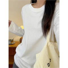Aiertu black sweater dress outfit Basic Pure Cotton T-shirt Men's and Women's White Bottoming Shirt Autumn Simple Casual Shoulder Long Sleeve Top Inner Wear aiertu