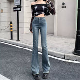 Aiertu fall outfits women Spring and Autumn Retro Blue Micro Flared Pants Women's High Waist Slimming Wide Leg American Hot Girl Frayed Horseshoe Pants Autumn Stretch Pants aiertu