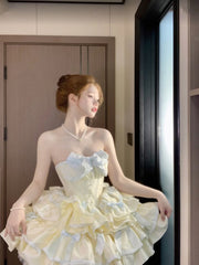 Aiertu French Ball Gown Strapless Short Champagne Lolita Dresses Party Dress Birthday Outfits HOT1197 Aiertu