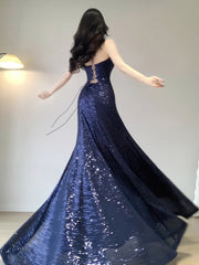 Aiertu Chic Mermaid Spaghetti Straps Sequin Blue Prom Dress Birthday Dresses Birthday Outfits HOT1162 Aiertu
