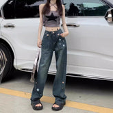 Aiertu shamar American High Street Star Straight Jeans Women's Spring and Autumn Retro High Waist Loose Slimming Wide Leg Trousers aiertu
