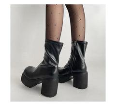 Aiertu Goth Gothic Chunky Platform Ankle Boots Women Autumn Patent Leather Motorcycle Boots Woman Plus Size 43 Thick Bottom Shoes Aiertu