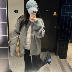 Aiertu trending fall outfits Gray Lazy Sweater Coat Autumn and Winter Women's Early Autumn Chic Top Korean Style Sweater aiertu